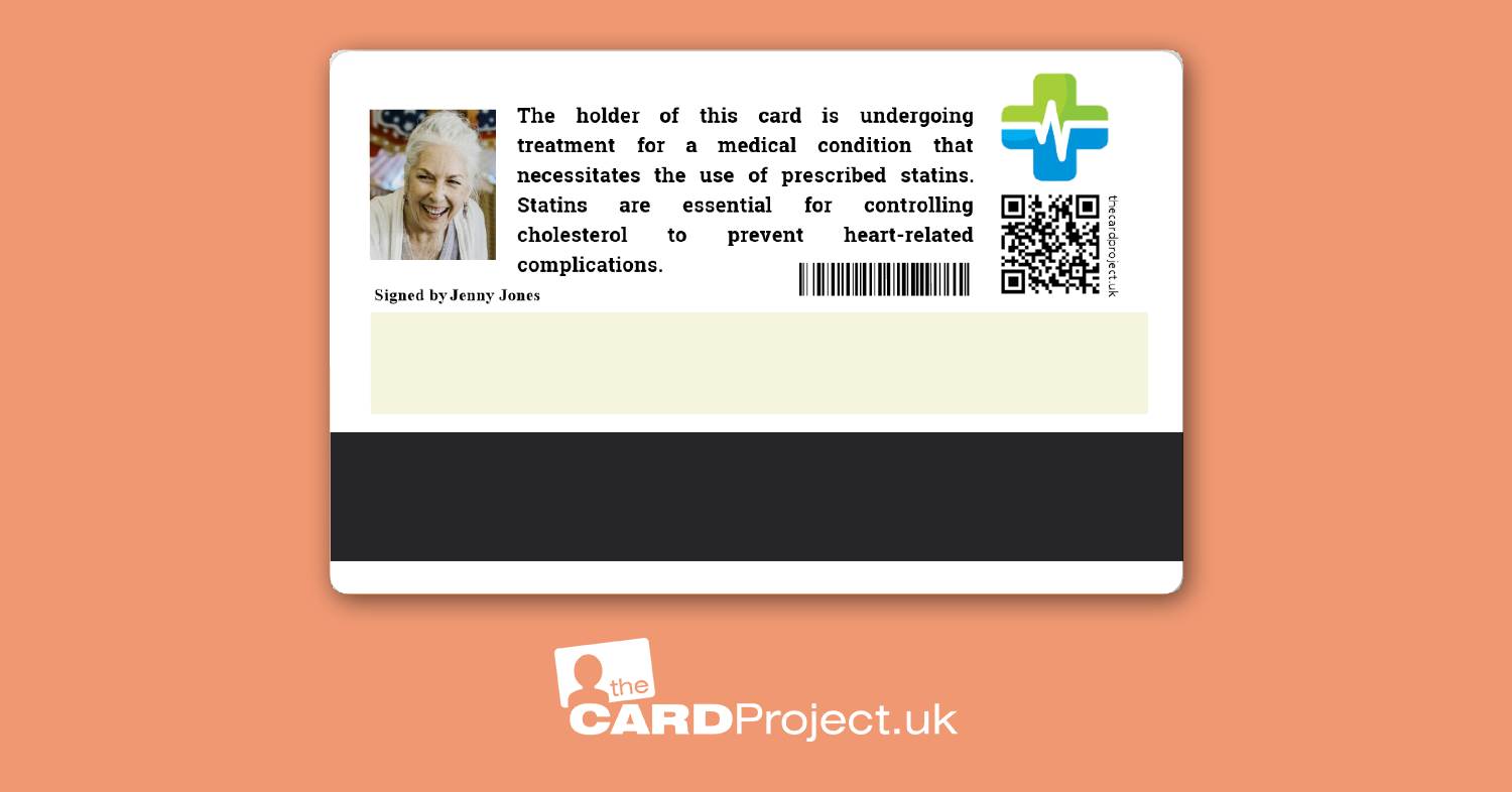 Premium Statin Medicine Alert Photo ID Card (REAR)